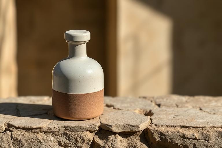 High-end ceramic bottle product photography on stone
